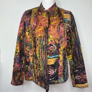 Chadwicks Reversible Jacket Women 12 Quilted Art to Wear Textured Print Colorful